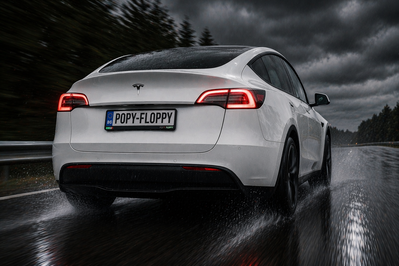 Рамка Заредено — монтирана на Tesla Model Y, задна табела