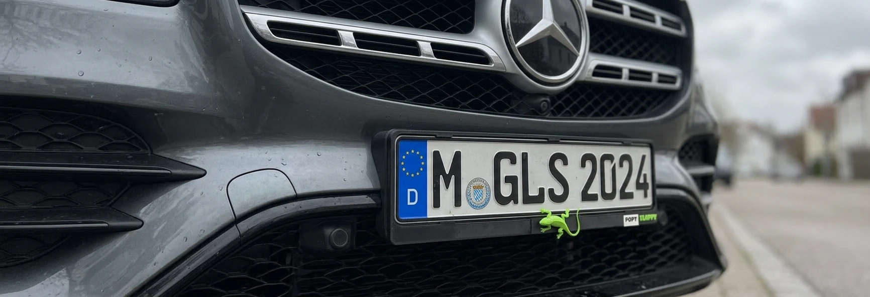 Lizard number plate underlay — fitted on Mercedes GLS front plate